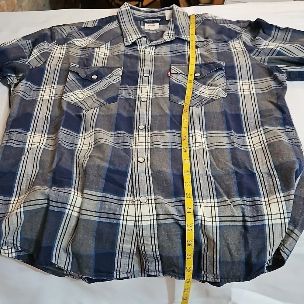 Levi's Men’s Blue Plaid Western Pearl Snap Shirt – Size Large
